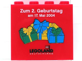 Lego Brick 2 x 4 x 3 with Legoland Deutschland 2 Year Birthday (Zum 2. Geburtstag) Pattern