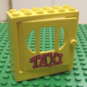 Lego Fabuland Door Frame 2 x 6 x 5 with Yellow Door with 'TAXI' Pattern (Sticker) - Sets 128-1 / 338-2