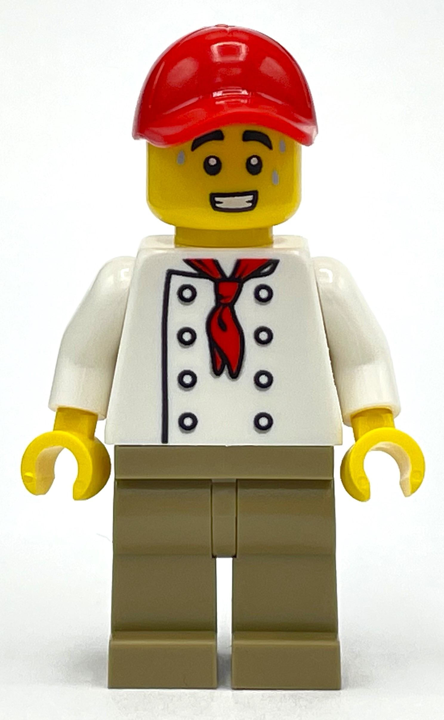 Lego Chef, White Torso, Dark Tan Legs, Red Cap