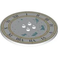 Plate Special Round 8 x 8 with 2 x 2 Center Studs with Clock Face, Medium Blue Flying Figures Print
