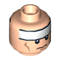 Lego Minifig Head Batman, White Stripe on Forehead and Cheek Lines, Frown / Determined Print / Light Nougat