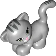 Animal, Cat, Standing, Looking Left with Light Green Eyes, Dark Pink Nose and Mouth and Dark Bluish Gray Stripes Print / Light Bluish Gray