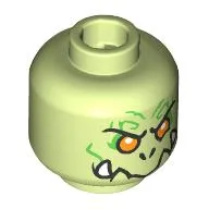 Minifig Head Nine-Headed Demon, Bright Green Wrinkles, Orange Eyes, Fangs, Closed Mouth / Open Mouth Print / Yellowish Green