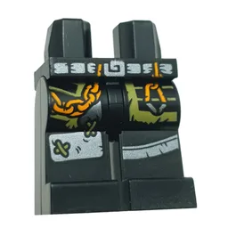 Hips and Black Legs with Silver Belt, Orange Chain, Olive Green Pockets, Silver Knee Pads Print / Black