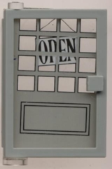 Lego Door 1 x 4 x 5 Left with Trans-Clear Glass and Open Sign & 16 Small Panes Pattern (Sticker) - Set 6765