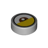 Tile Round 1 x 1 with Reddish Brown Eye Center, Yellow Eyelid (White Dot Away from Eyelid) Print / Light Bluish Gray