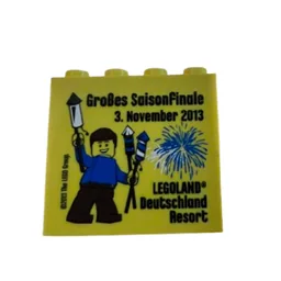 Brick 2 x 4 x 3 with 'Legoland Deutschland Resort', 'Großes Saisonfinale 3. November 2013' Print / Yellow