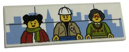 Tile 2 x 6 with Bright Light Blue City Skyline and 3 Minifigures Pattern (Sticker) - Set 40574