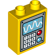 Lego Duplo Brick 1 x 2 x 2 with Bottom Tube and Blue Screen and Number Pad Print / Yellow