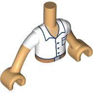 Lego Minidoll Torso Boy with White Shirt, Dark Blue Trim, Nougat Belt print, Warm Tan Arms and Hands / Warm Tan