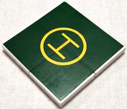 Stickered Assembly 4 x 4 with Helicopter Landing Pad with Yellow Letter H in Circle on Dark Green Background Pattern (Sticker) - Set 1658