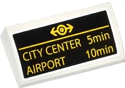 Slope, Curved 2 x 4 x 2/3 with Bottom Tubes with Yellow Train Logo, 'CITY CENTER 5min' and 'AIRPORT 10min' Pattern (Sticker) - Set 60050