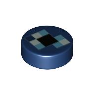 Lego Tile Round 1 x 1 with Blue Squares, Pixelated Eye of Ender print / Dark Blue
