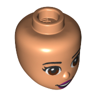 Lego Minidoll Head Reddish Brown Eyes, Open Mouth, Magenta Lips / Nougat