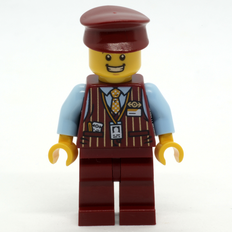 Lego Train Conductor, Dark Red Suit with Tie, Dark Red Hat