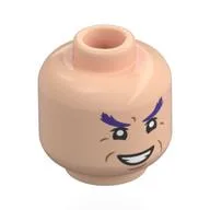 Minifig Head Wapol, Dark Purple Eyebrows, Mean Smile / Screaming / Light Nougat