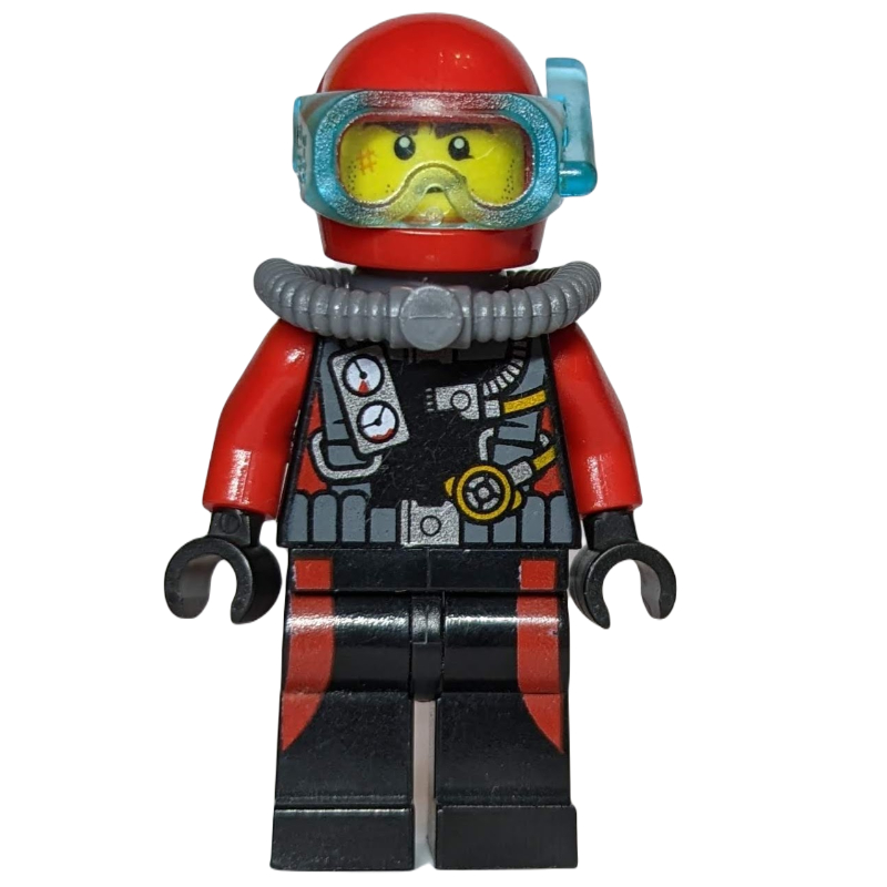 Lego Diver, Man, Black and Red Wetsuit with Gauges, Red Helmet with Mask