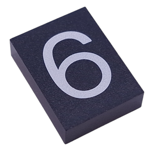 Lego Modulex Tile 3 x 4 with White '6' print, without Internal Supports