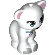 Animal, Cat, Sitting with Medium Azure Eyes, Collar, Bright Pink Ears, Pendant, Light Bluish Gray Markings Print / White