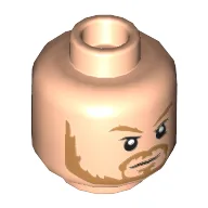 Minifig Head Thor, Dual Sided, Dark Orange Eyebrows and Beard, Neutral / Angry with Lighting Eyes Print [Hollow Stud] / Light Nougat