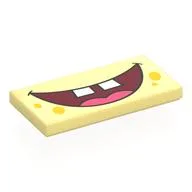 Tile 2 x 4 with Dark Red Mouth, Dark Pink Tongue, White Teeth, Yellow Spots Print / Bright Light Yellow