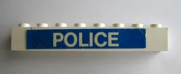 Brick 1 x 8 with White 'POLICE' on Blue Background Pattern (Sticker) - Set 364
