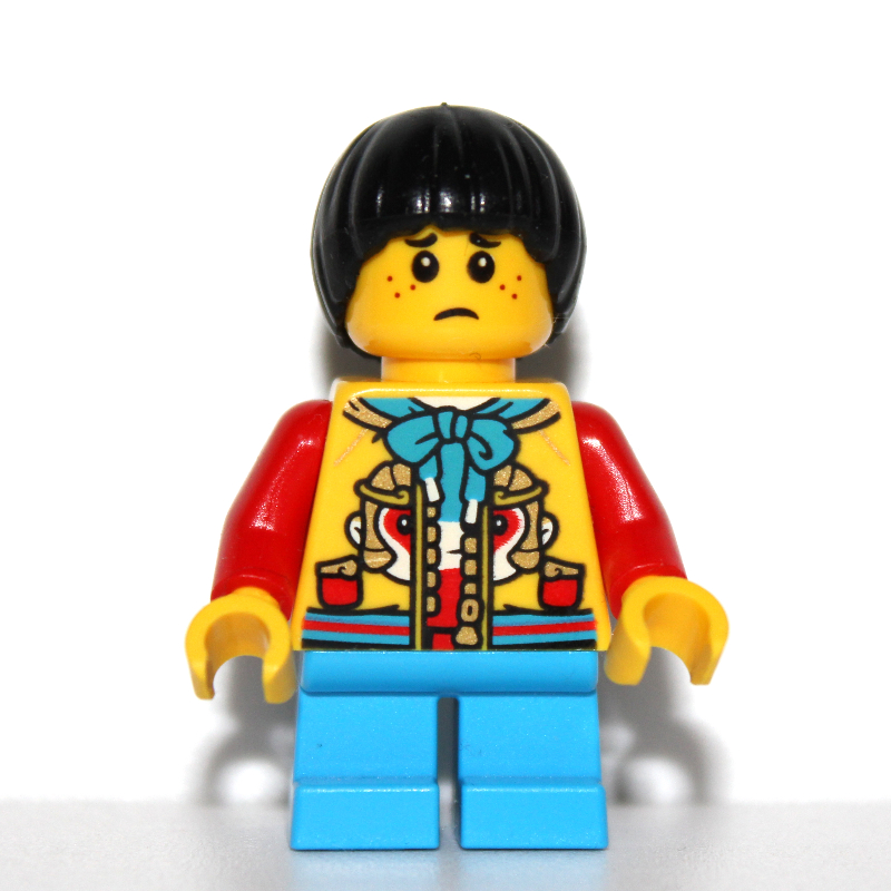 Lego Kid - Yellow Torso, Dark Azure Legs, Black Hair