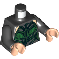 Lego Torso Catsuit with Dark Green Contour Lines and Green Swirly Print (Hela), Black Arms, Light Nougat Hands / Black