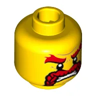 Minifig Head Battle Dwarf, Red Thick Eyebrows and Braided Moustache, Angry Expression Print [Hollow Stud] / Yellow