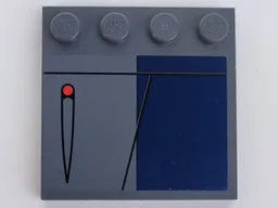 Tile, Modified 4 x 4 with Studs on Edge with Lines, Red Dot, and Dark Blue Rectangle Pattern Model Left Side (Sticker) - Set 8016