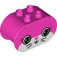 Duplo Brick 2 x 4 x 2 Rounded Ends with Bunny Face with Green Eyes and Eyelashes Print / Dark Pink