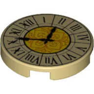 Tile Round 2 x 2 with Clock with Roman Numerals Ornate Print / Tan