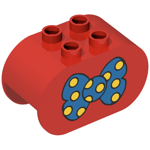 Lego Duplo Brick 2 x 4 x 2 Rounded Ends with Blue Bow Tie with Yellow Spots Print / Red