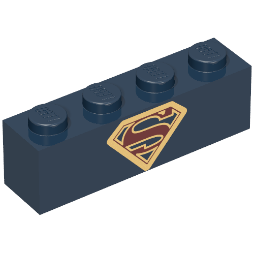 Lego Brick 1 x 4 with Gold and Dark Red Superman Logo Print (Supergirl) / Dark Blue