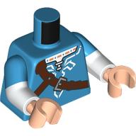 Lego Torso, Dual Molded Arms, Tunic, Reddish Brown Straps, Silver Decorations print, Dark Azure Sleeves Pattern, White Arms, Light Nougat Hands / Dark Azure