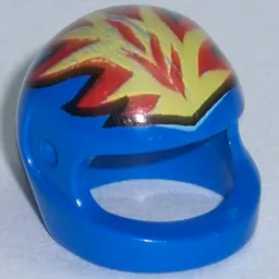 Helmet, Standard with Flames Yellow and Red Print / Blue
