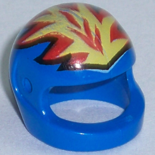 Lego Helmet, Standard with Flames Yellow and Red Print / Blue