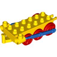 Lego Duplo Train Chassis with Blue Drive Rod and Red Wheels / Yellow