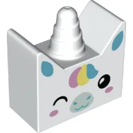 Duplo Brick 2 x 4 x 3 1/2 with Horn, Unicorn Face Print / White