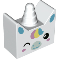 Lego Duplo Brick 2 x 4 x 3 1/2 with Horn, Unicorn Face Print / White