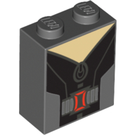 Lego Brick 1 x 2 x 2 with Inside Stud Holder with Black and Gray Jacket Print / Dark Bluish Gray