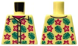 Torso Hawaiian Shirt with Buttons, Magenta Flowers and Dark Turquoise Leaves over Undershirt Pattern / Bright Light Yellow