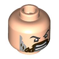 Lego Minifig Head Steve, Black Eyebrows, Dark Brown/Dark Bluish Grey Beard, Angry Scream / Smirk ala Jack Black / Light Nougat