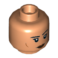 Lego Minifig Head Cara Dune, Dark Red Lips, Eyebrows, Cheek Lines, Dark Bluish Gray Tattoo, Smile / Angry Print / Nougat