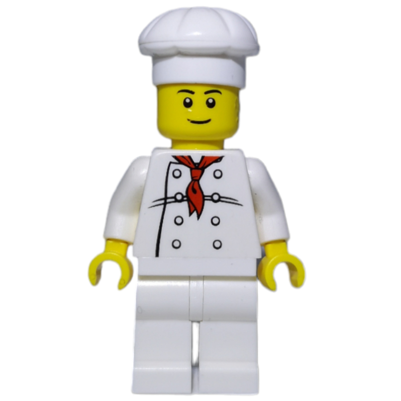 Lego Chef, Red Neckerchief, White Legs, Smile, Black Eyebrows