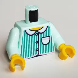 Torso Shirt with Dark Turquoise Stripes and Black Buttons Print, Light Aqua Arms, Yellow Hands / Light Aqua