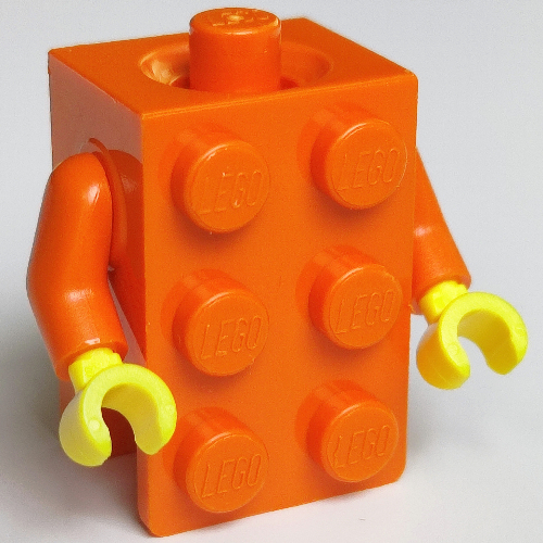 Lego Minifig Torso Brick Suit with Yellow Hands / Reddish Orange