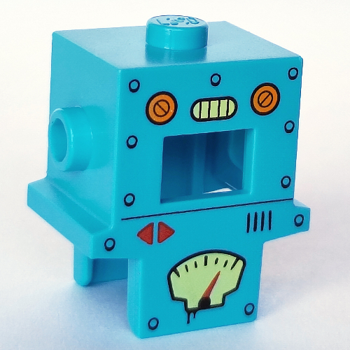 Lego Costume / Mask, Robot with Chestplate, Gage, Screws, Buttons print / Medium Azure