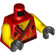 Lego Torso Robe, Dark Red Trim and Sash Belt, Orange Cracks, Dark Red Tattoo Print, Yellow Arms, Black Hands / Red