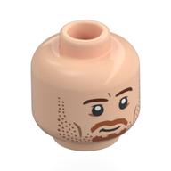 Lego Minifig Head Faramir, Dark Orange Eyebrows, Orange Moustache, Beard, Cheek Lines, Lopsided Smile / Angry Scowl / Light Nougat